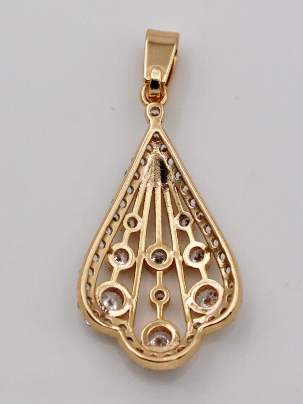 18K Yellow Gold Filled Filigree Teardrop White Diamond Zircon Necklace Pendant - Picture 3 of 4